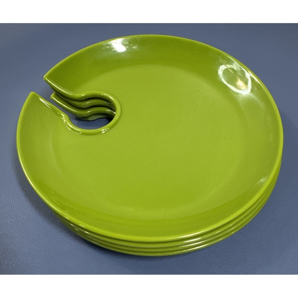 Lot 4 Allen Roth Appetizer‎ Snack Plates Wine Holder BBQ Party GREEN Melamine